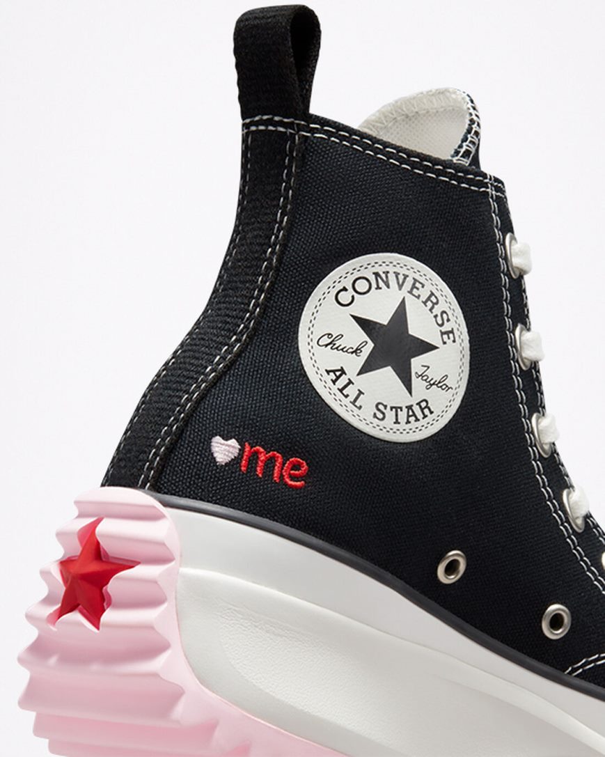 Converse Run Star Hike Embroidered Hearts Høye Platform Sko Herre Svarte Rød | 274QLGATX