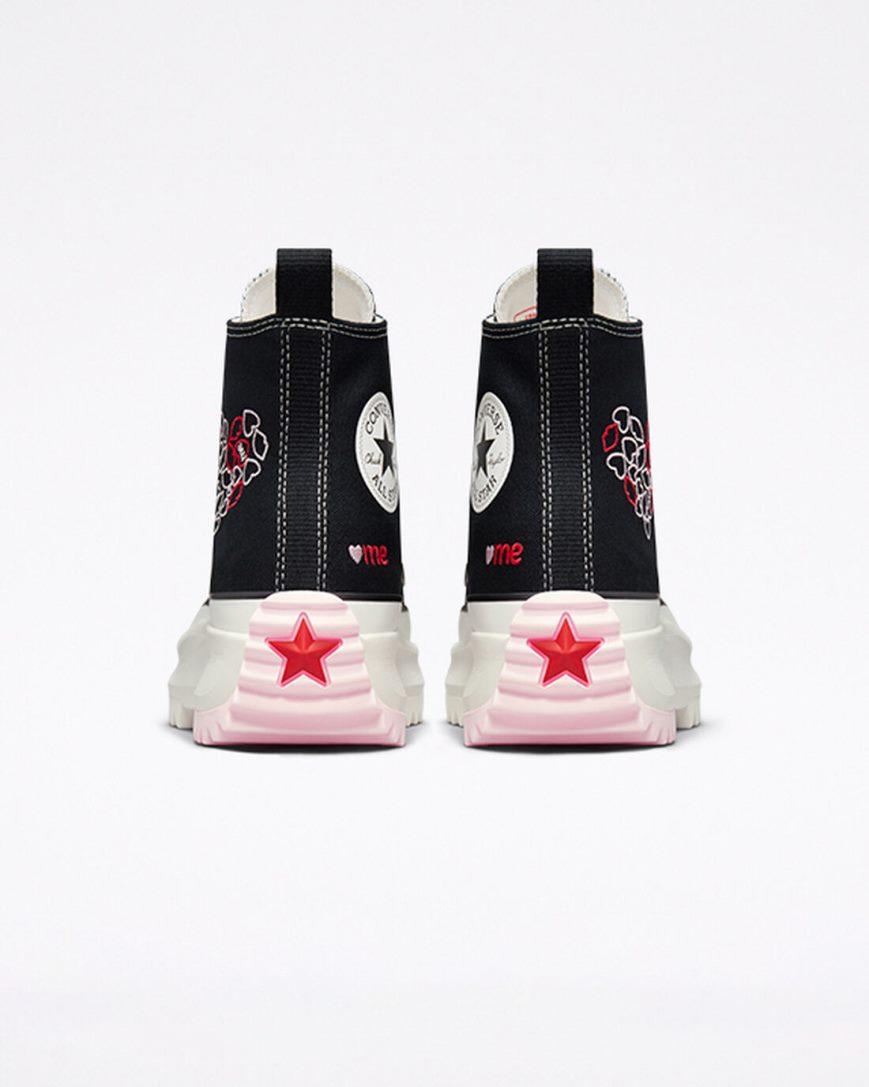 Converse Run Star Hike Embroidered Hearts Høye Platform Sko Herre Svarte Rød | 274QLGATX