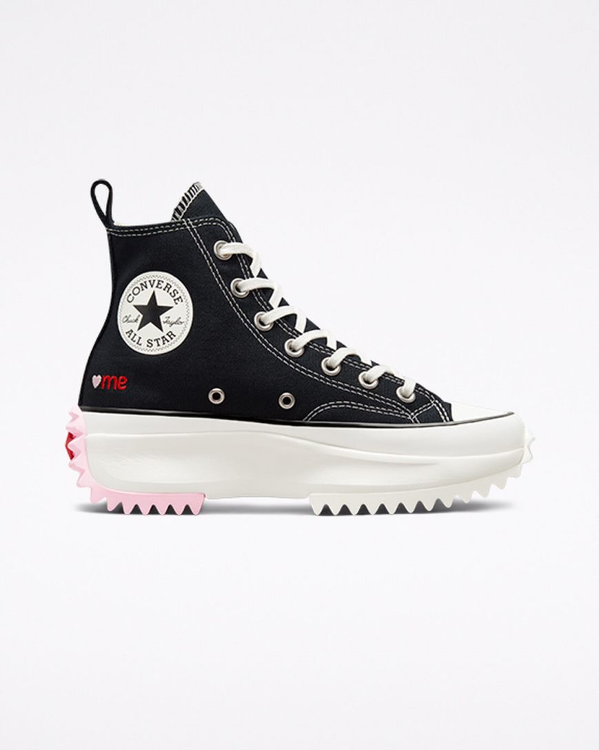 Converse Run Star Hike Embroidered Hearts Høye Platform Sko Herre Svarte Rød | 274QLGATX