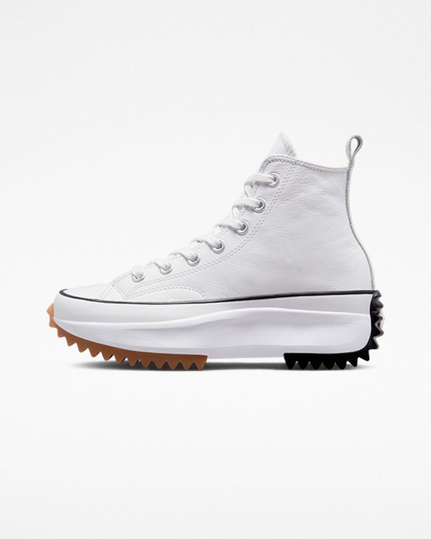Converse Run Star Hike Foundational Lær Høye Platform Sko Dame Hvite Svarte | 736DAJHFR
