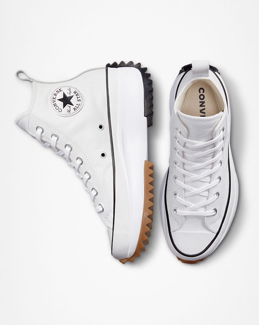Converse Run Star Hike Foundational Lær Høye Platform Sko Dame Hvite Svarte | 736DAJHFR