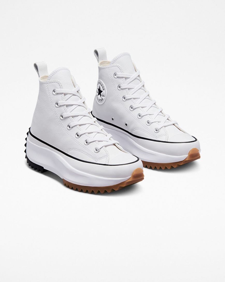 Converse Run Star Hike Foundational Lær Høye Platform Sko Dame Hvite Svarte | 736DAJHFR