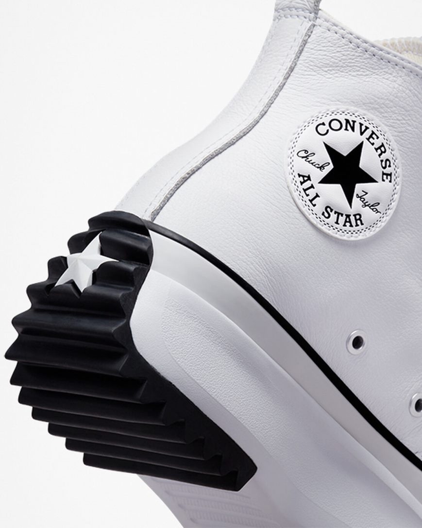 Converse Run Star Hike Foundational Lær Høye Platform Sko Dame Hvite Svarte | 736DAJHFR