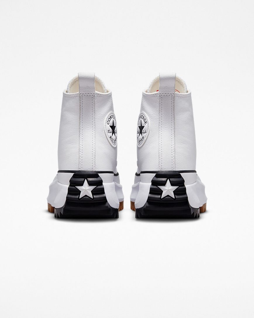 Converse Run Star Hike Foundational Lær Høye Platform Sko Dame Hvite Svarte | 736DAJHFR
