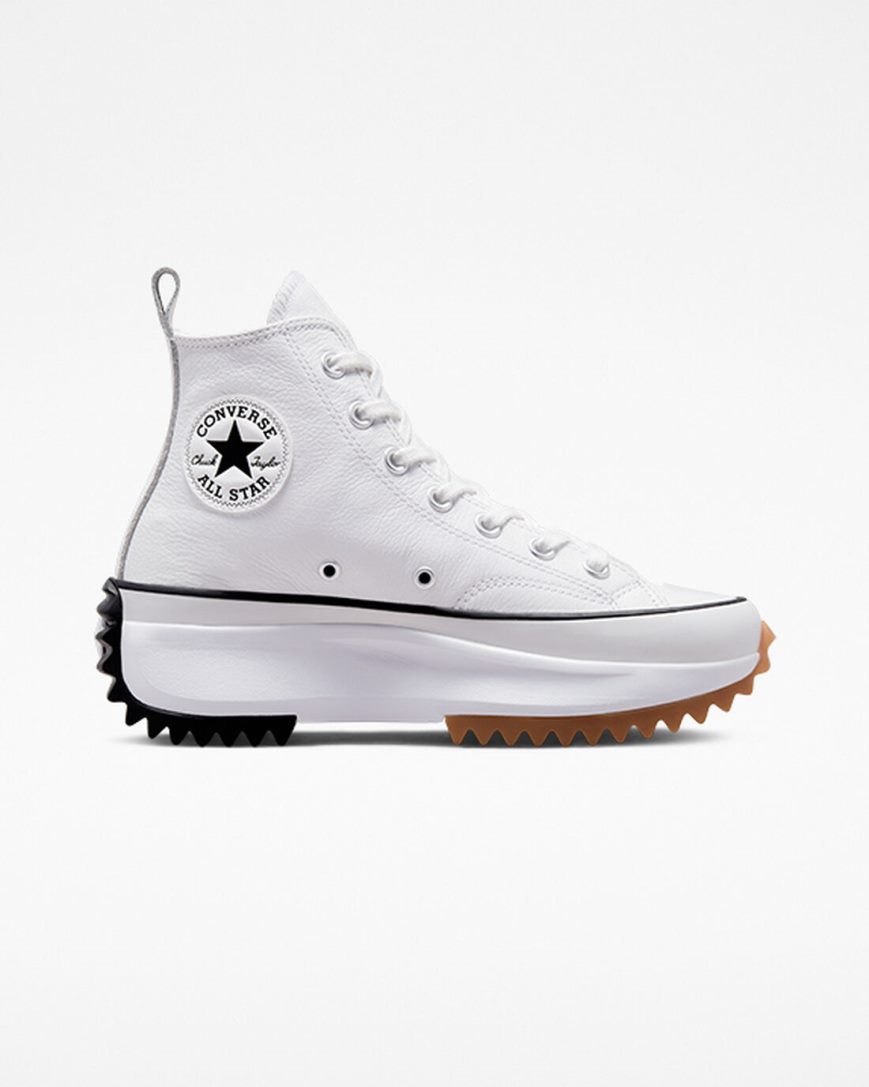 Converse Run Star Hike Foundational Lær Høye Platform Sko Dame Hvite Svarte | 736DAJHFR