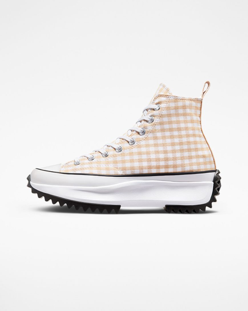 Converse Run Star Hike Gingham Høye Platform Sko Dame Beige Hvite Svarte | 512AGXLMC