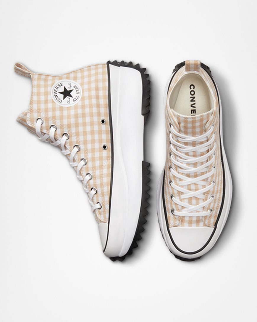 Converse Run Star Hike Gingham Høye Platform Sko Dame Beige Hvite Svarte | 512AGXLMC