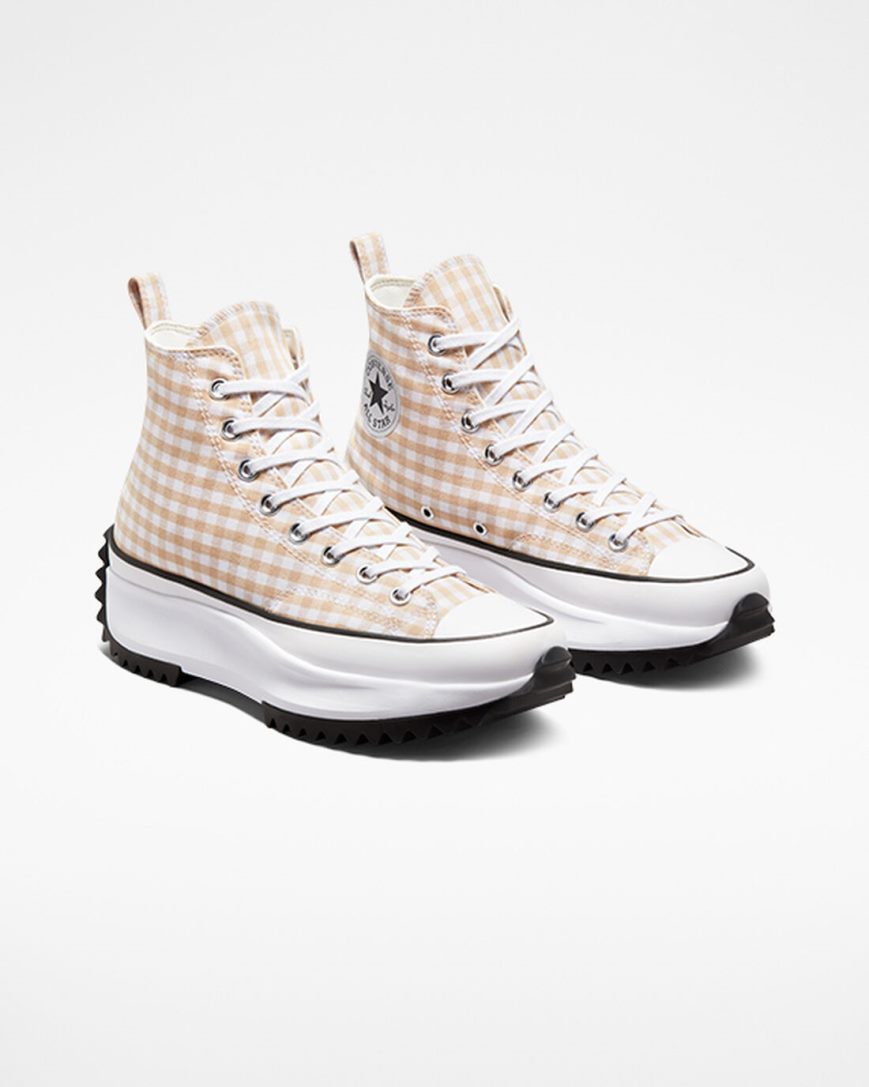 Converse Run Star Hike Gingham Høye Platform Sko Dame Beige Hvite Svarte | 512AGXLMC