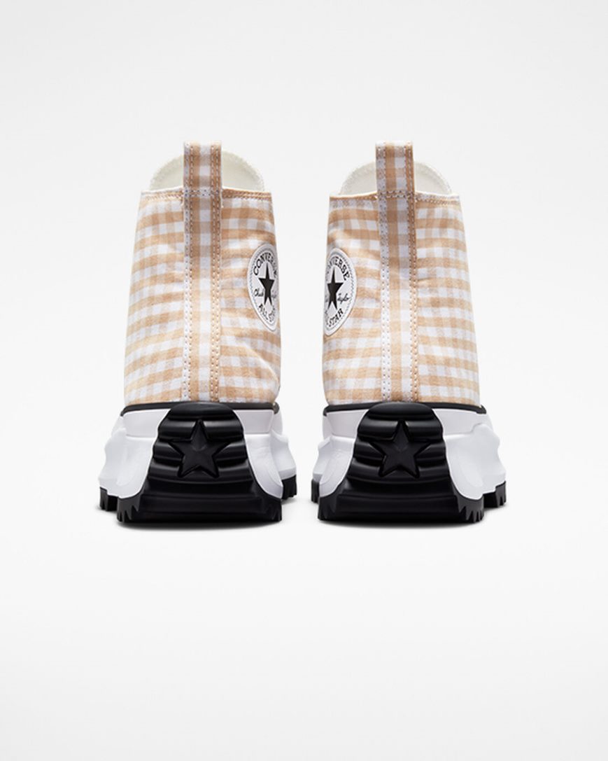 Converse Run Star Hike Gingham Høye Platform Sko Dame Beige Hvite Svarte | 512AGXLMC