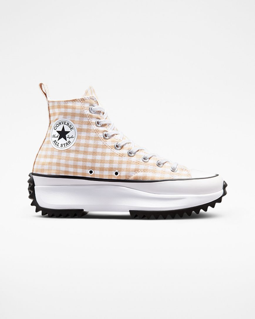 Converse Run Star Hike Gingham Høye Platform Sko Dame Beige Hvite Svarte | 512AGXLMC