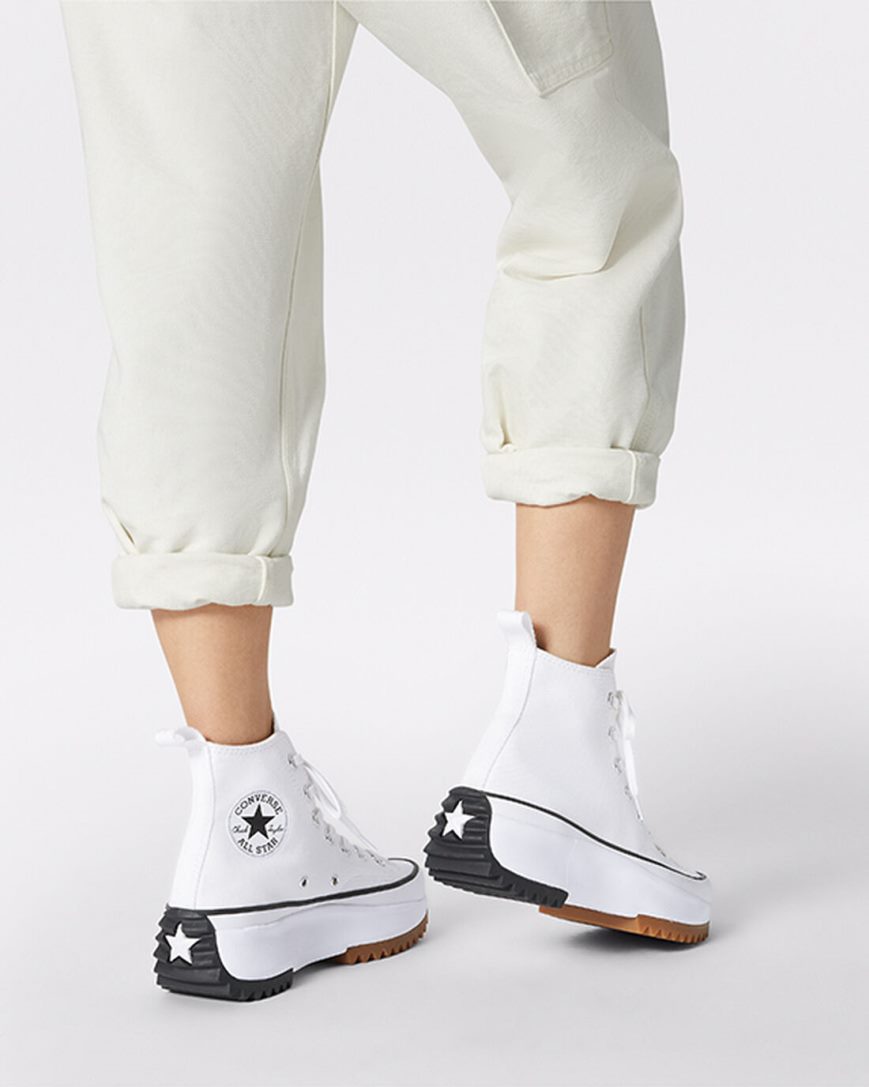 Converse Run Star Hike Høye Platform Sko Dame Hvite Svarte | 068AWPCRB