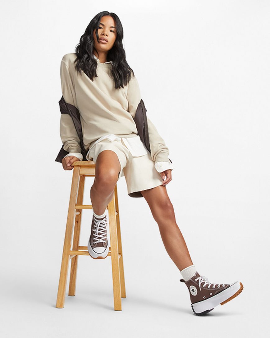 Converse Run Star Hike Høye Platform Sko Dame Brune Svarte Hvite | 692TSQJWM