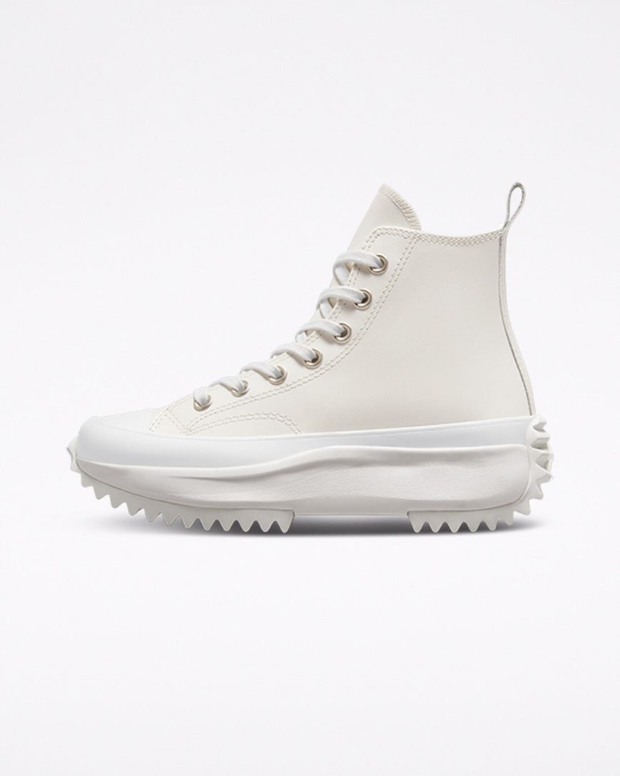 Converse Run Star Hike Iridescent Lær Høye Platform Sko Dame Hvite Sølv | 352ZCTLMP
