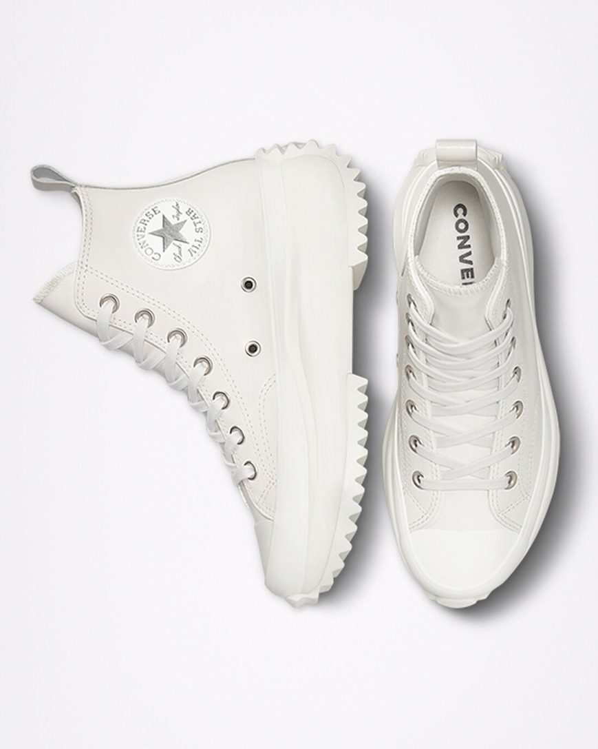 Converse Run Star Hike Iridescent Lær Høye Platform Sko Dame Hvite Sølv | 352ZCTLMP