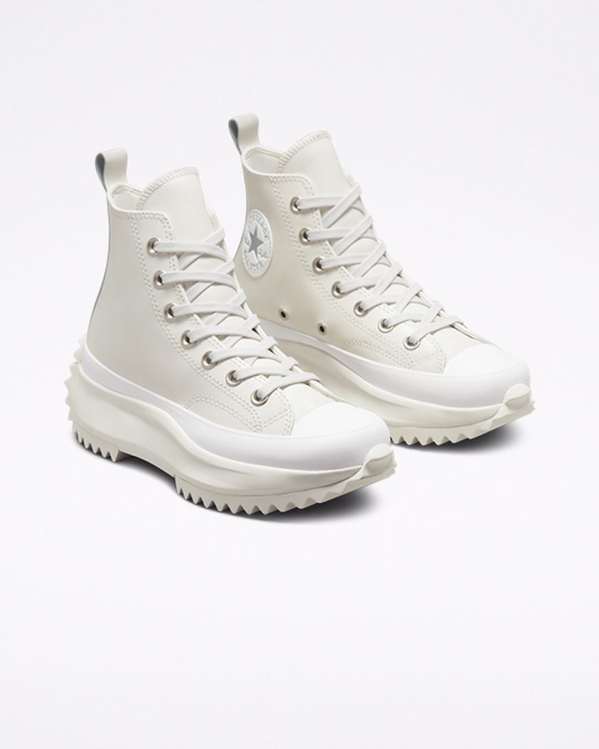 Converse Run Star Hike Iridescent Lær Høye Platform Sko Dame Hvite Sølv | 352ZCTLMP