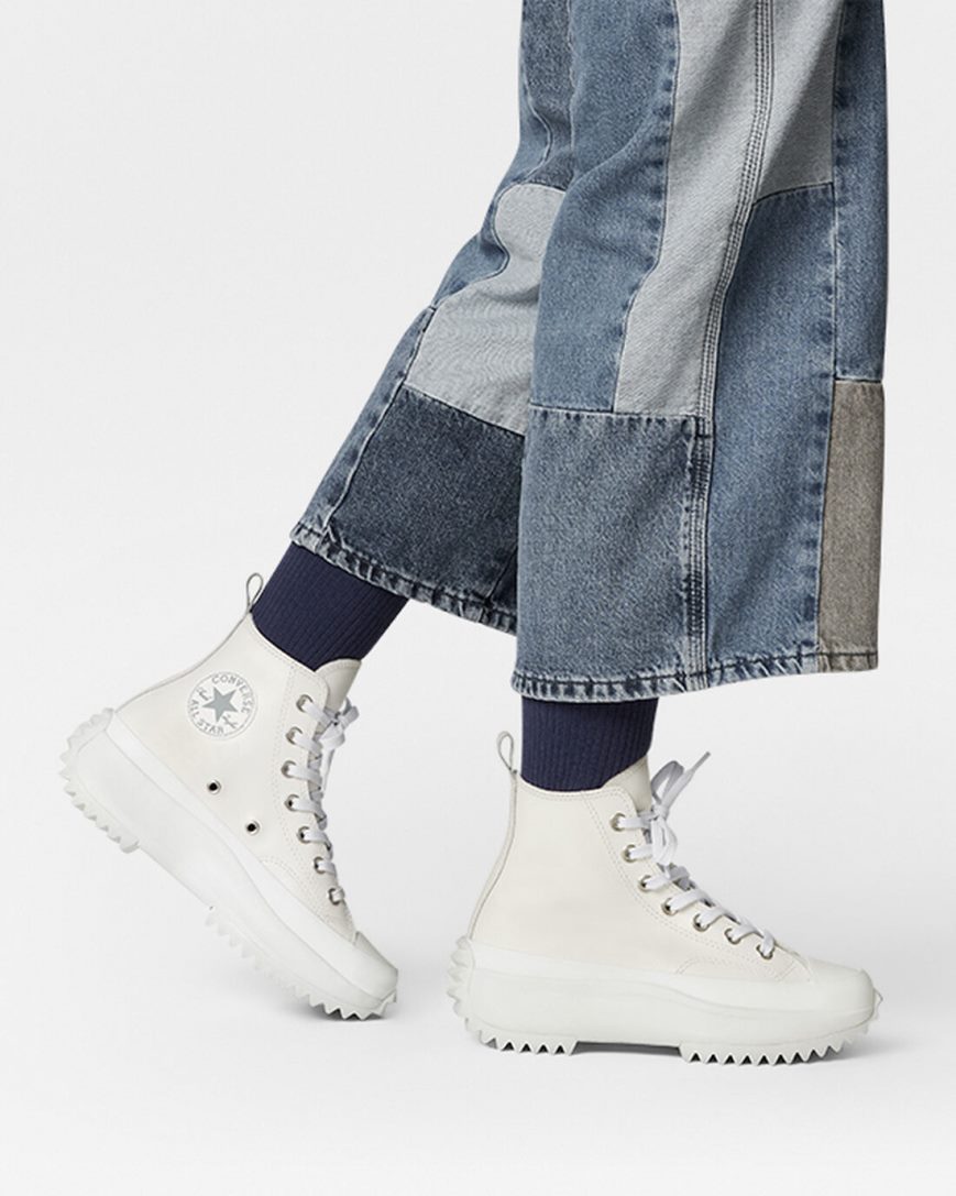 Converse Run Star Hike Iridescent Lær Høye Platform Sko Dame Hvite Sølv | 352ZCTLMP