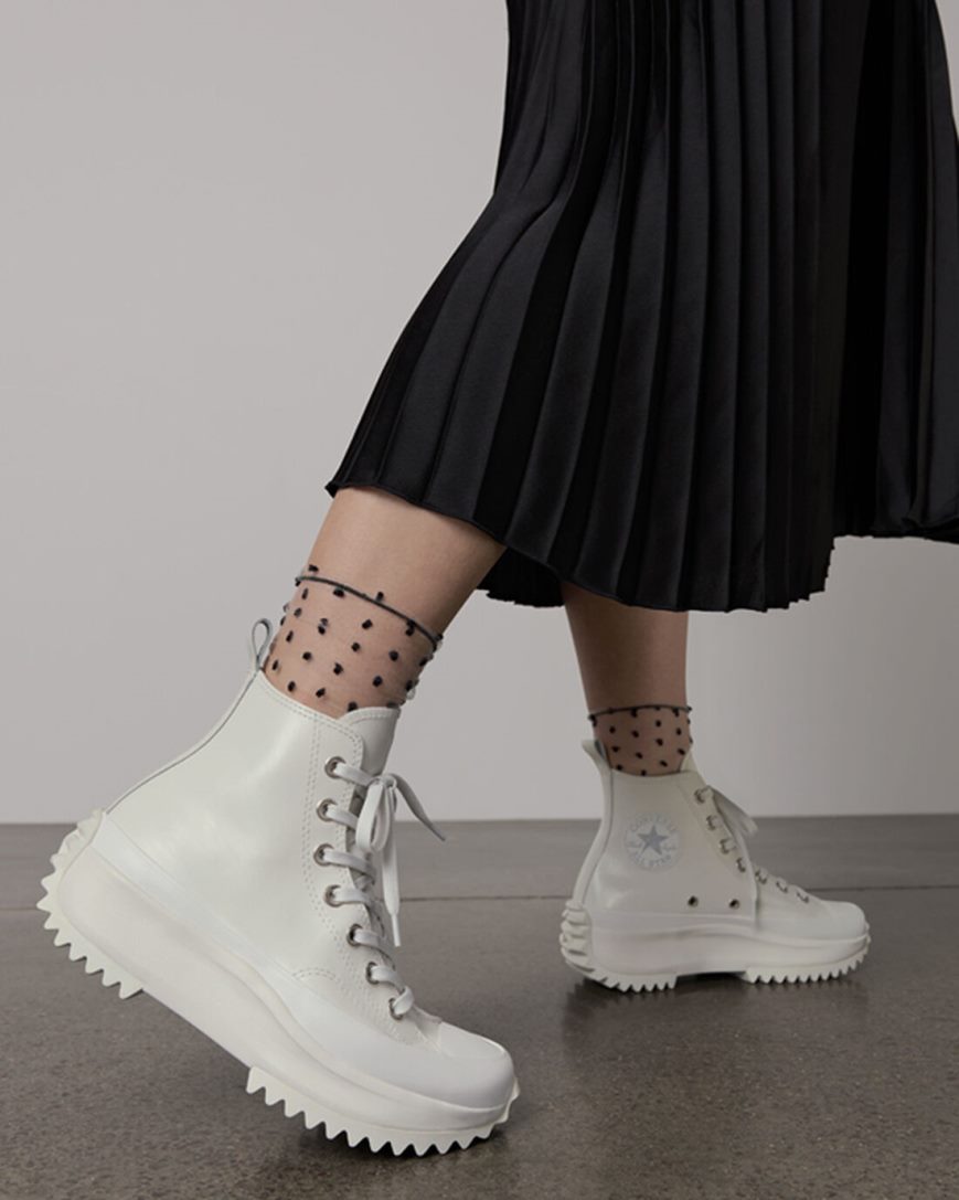 Converse Run Star Hike Iridescent Lær Høye Platform Sko Dame Hvite Sølv | 352ZCTLMP