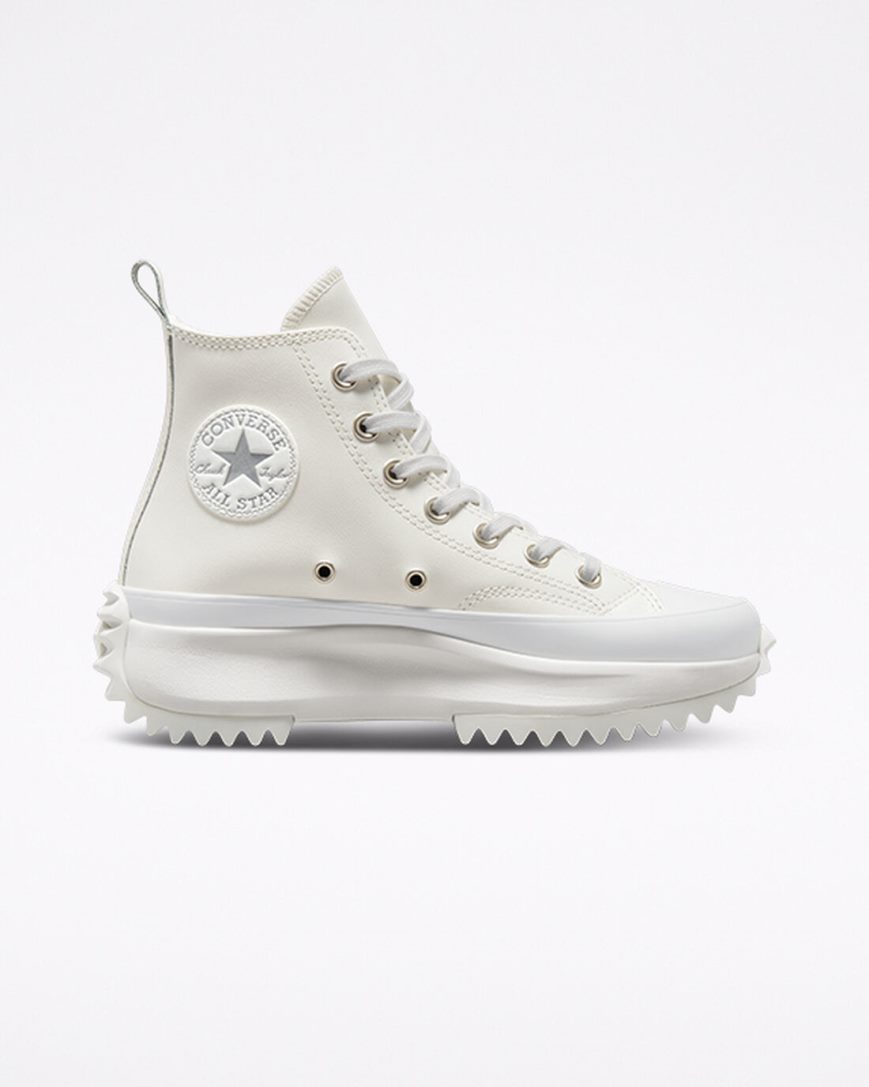 Converse Run Star Hike Iridescent Lær Høye Platform Sko Dame Hvite Sølv | 352ZCTLMP