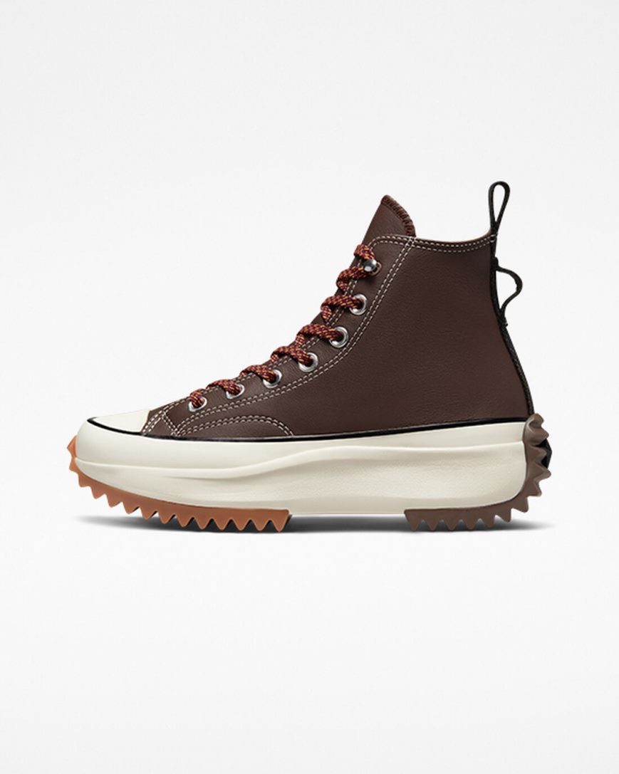 Converse Run Star Hike Lær Høye Platform Sko Dame Mørke Brune Svarte | 051OZBUJY