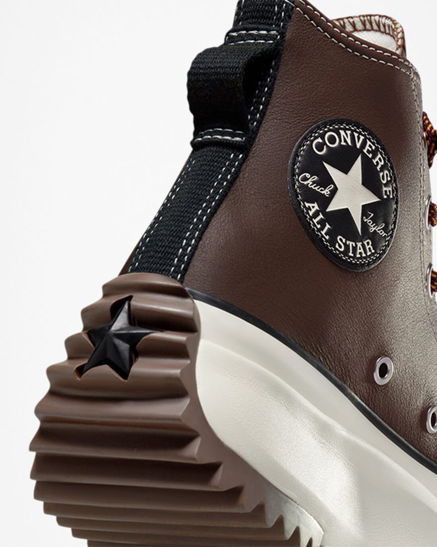 Converse Run Star Hike Lær Høye Platform Sko Dame Mørke Brune Svarte | 051OZBUJY