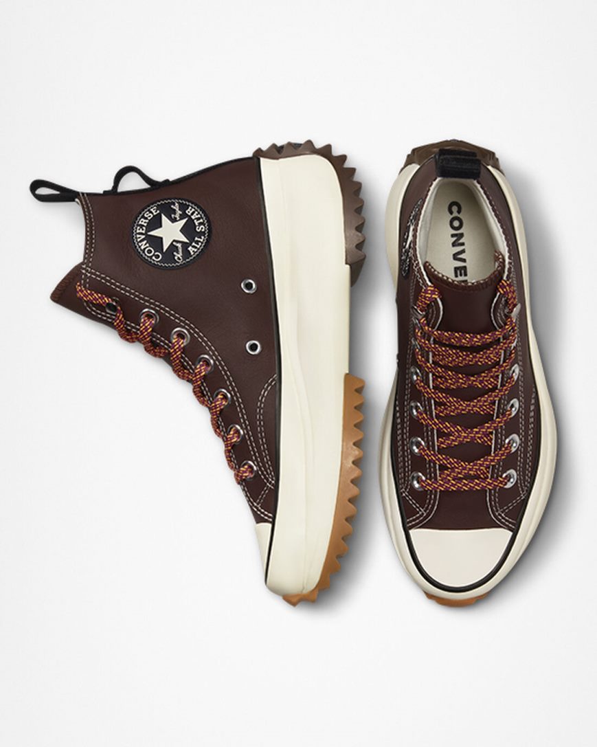 Converse Run Star Hike Lær Høye Platform Sko Dame Mørke Brune Svarte | 051OZBUJY
