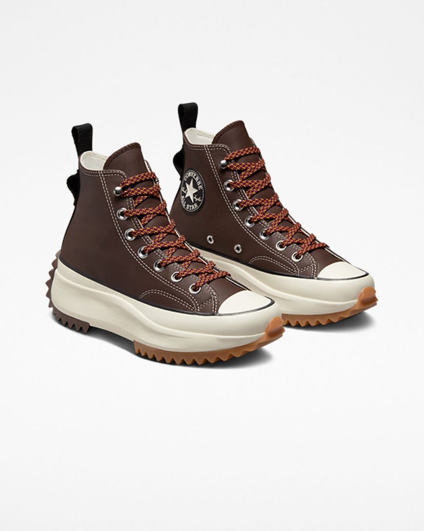 Converse Run Star Hike Lær Høye Platform Sko Dame Mørke Brune Svarte | 051OZBUJY