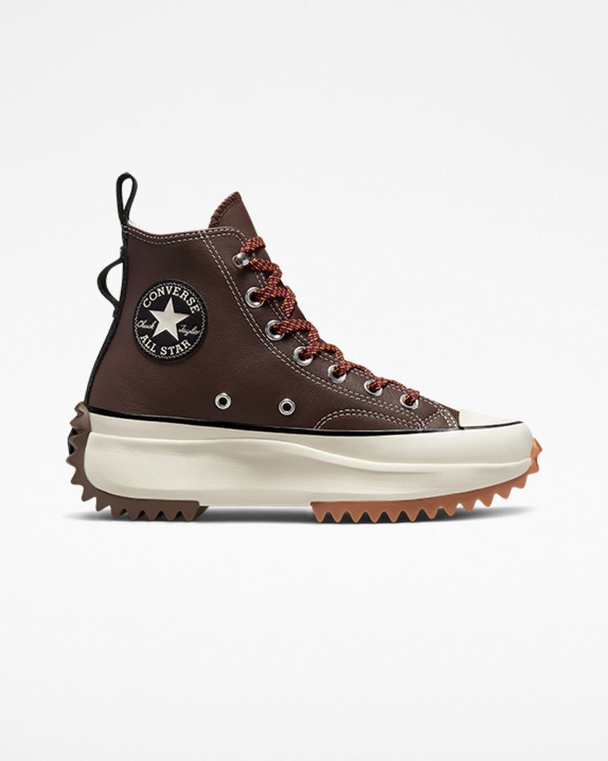 Converse Run Star Hike Lær Høye Platform Sko Dame Mørke Brune Svarte | 051OZBUJY