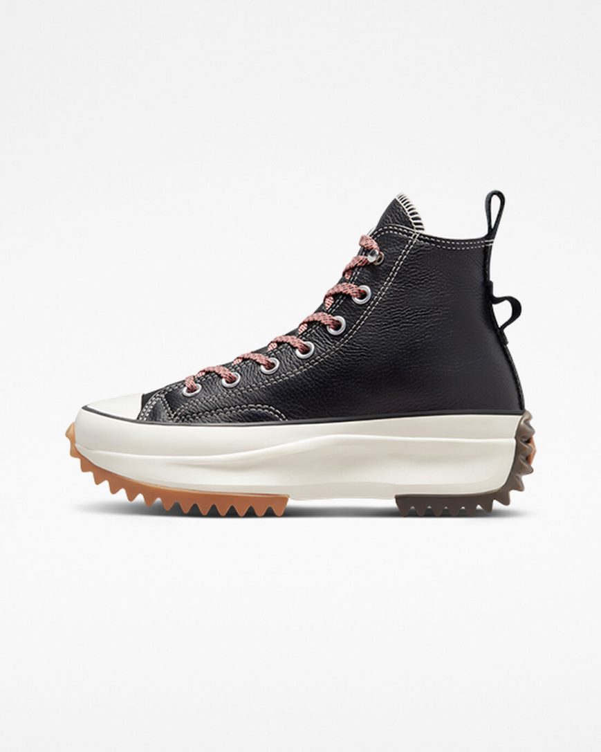 Converse Run Star Hike Lær Høye Platform Sko Dame Svarte | 106BSRMWX