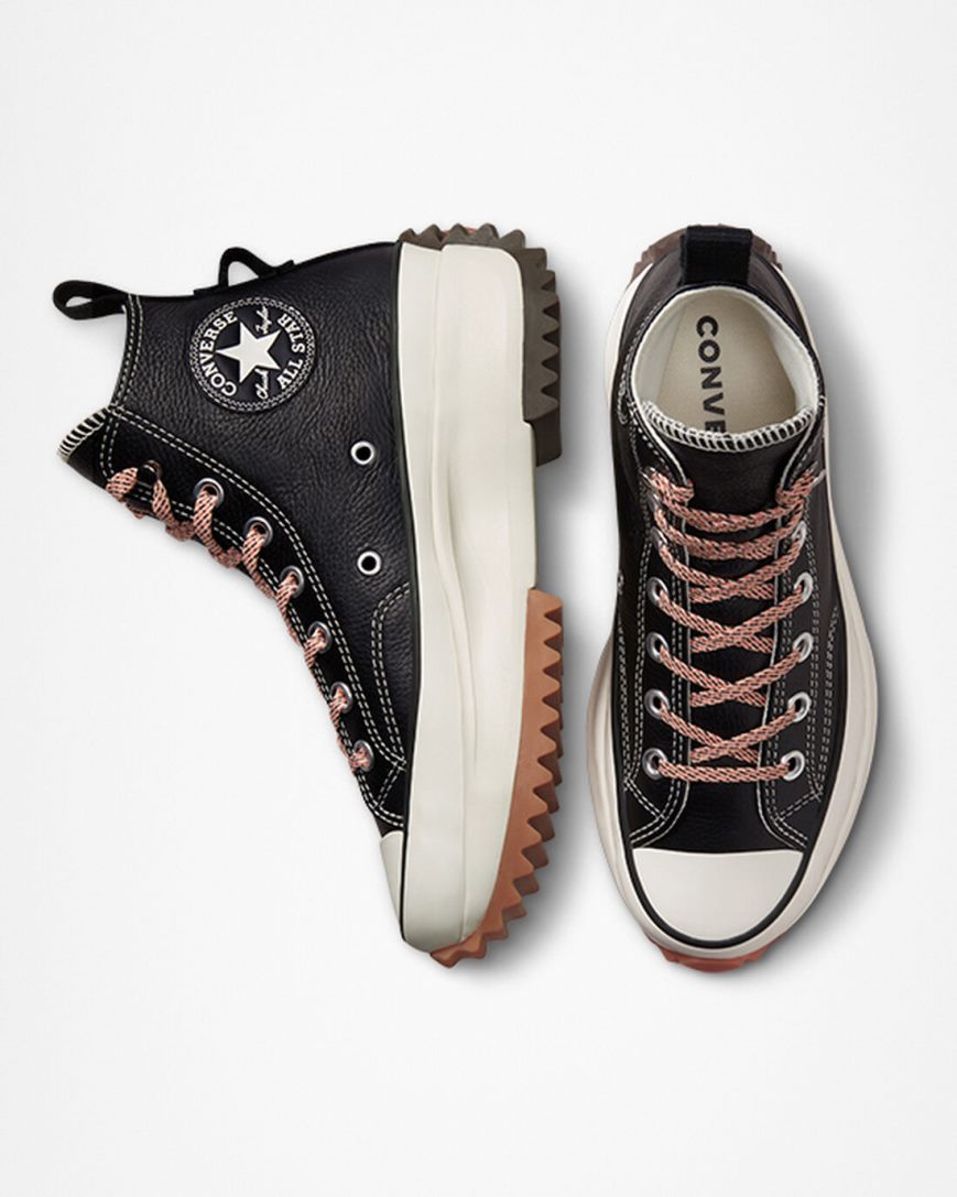 Converse Run Star Hike Lær Høye Platform Sko Dame Svarte | 106BSRMWX