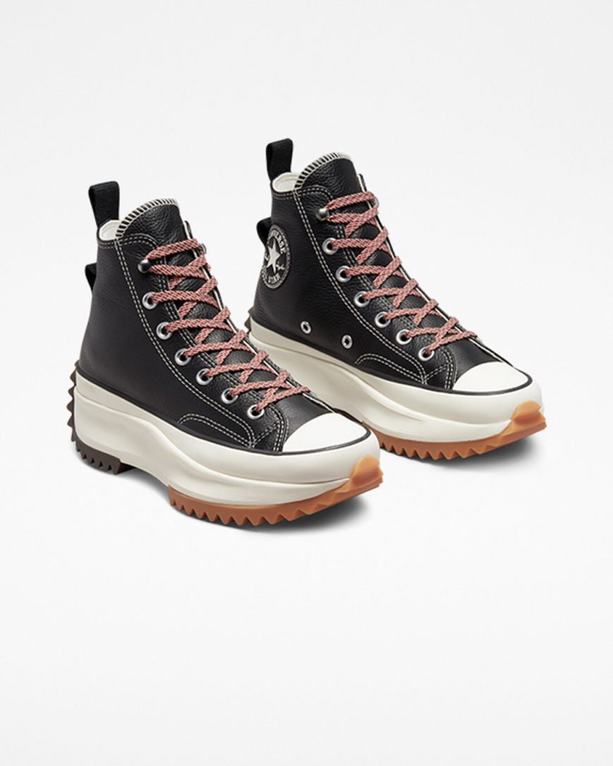 Converse Run Star Hike Lær Høye Platform Sko Dame Svarte | 106BSRMWX