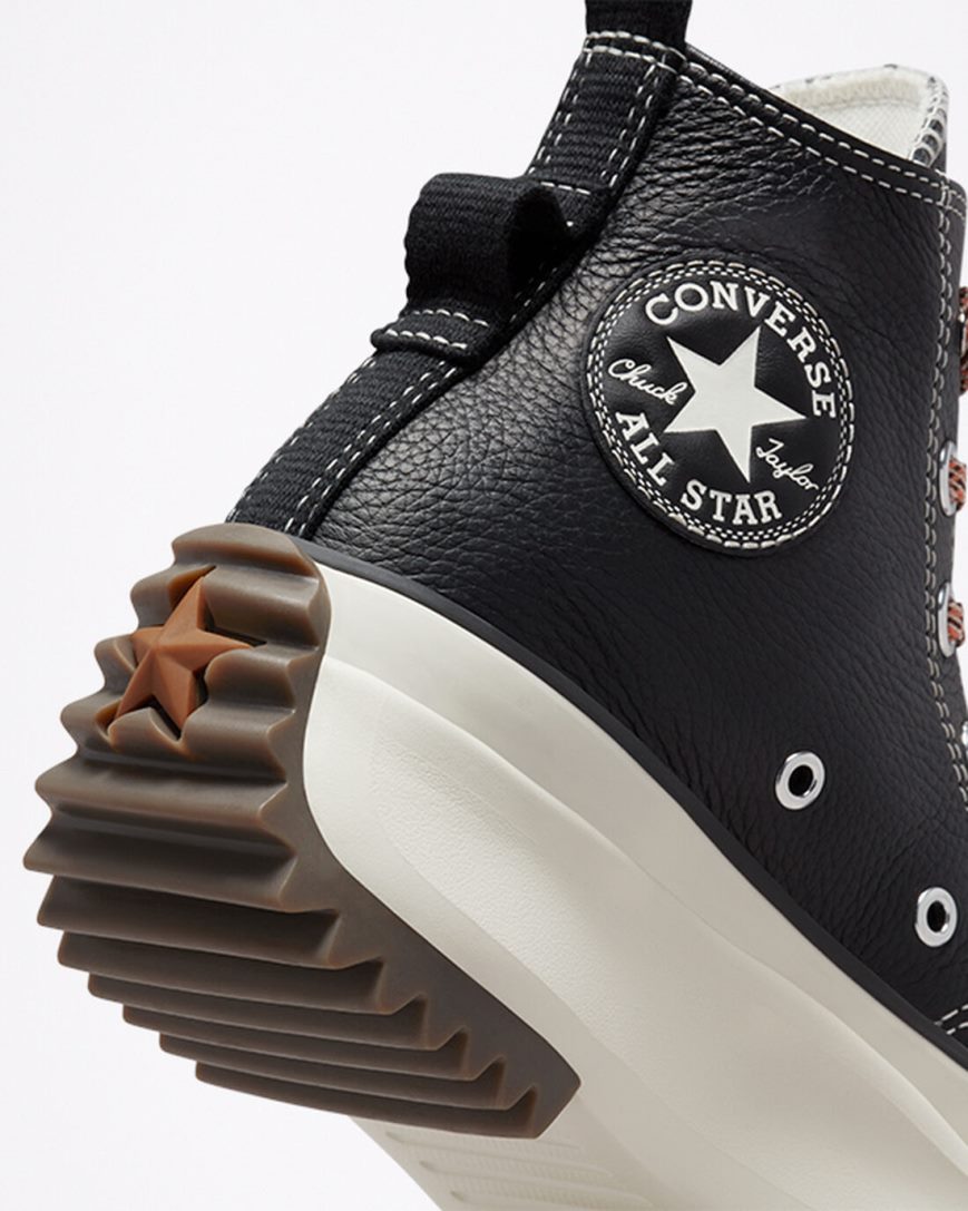 Converse Run Star Hike Lær Høye Platform Sko Dame Svarte | 106BSRMWX