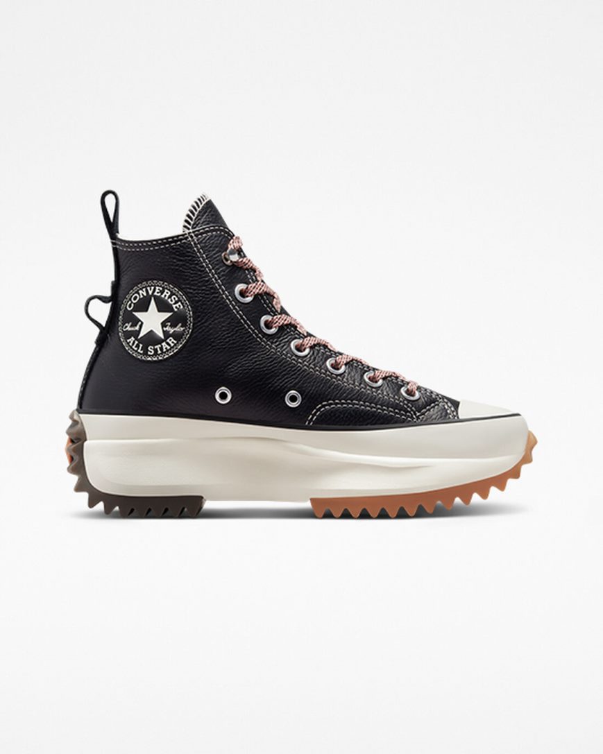 Converse Run Star Hike Lær Høye Platform Sko Dame Svarte | 106BSRMWX