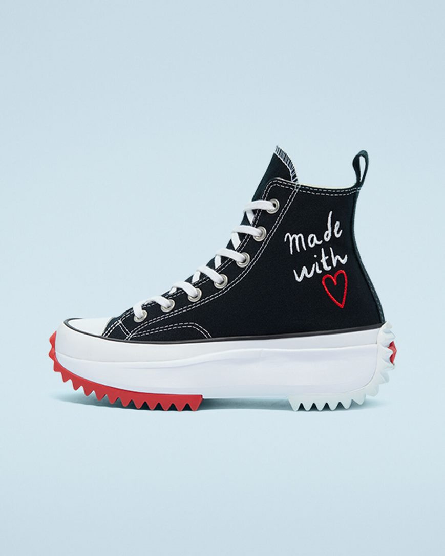 Converse Run Star Hike Made With Love Høye Platform Sko Herre Svarte Hvite Rød | 964FLDWMI