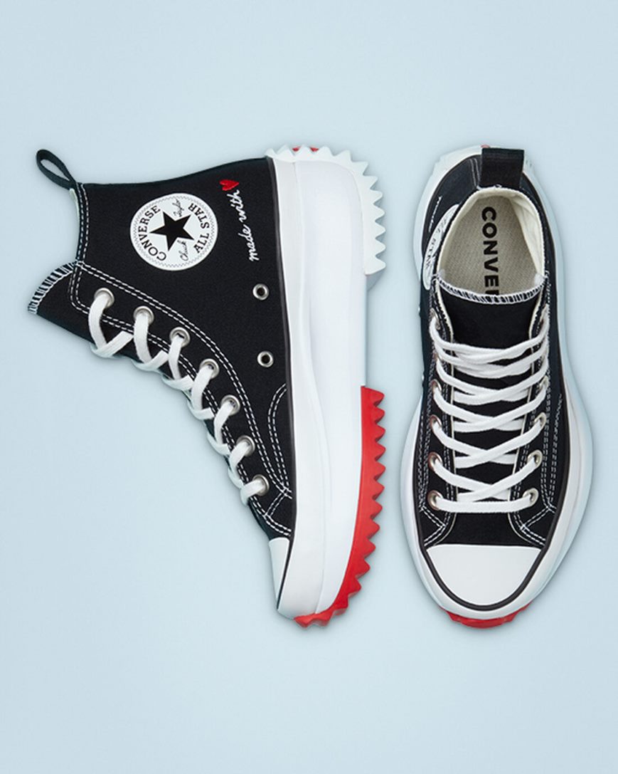 Converse Run Star Hike Made With Love Høye Platform Sko Herre Svarte Hvite Rød | 964FLDWMI