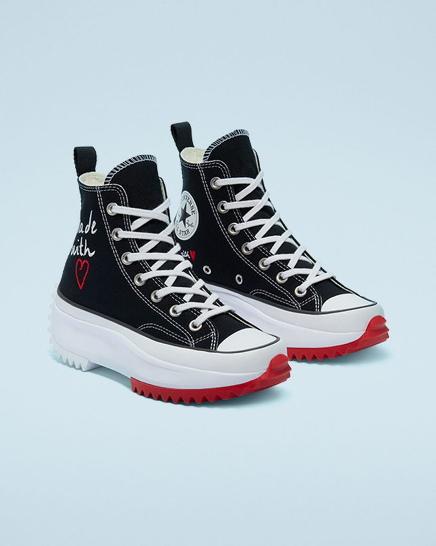 Converse Run Star Hike Made With Love Høye Platform Sko Herre Svarte Hvite Rød | 964FLDWMI