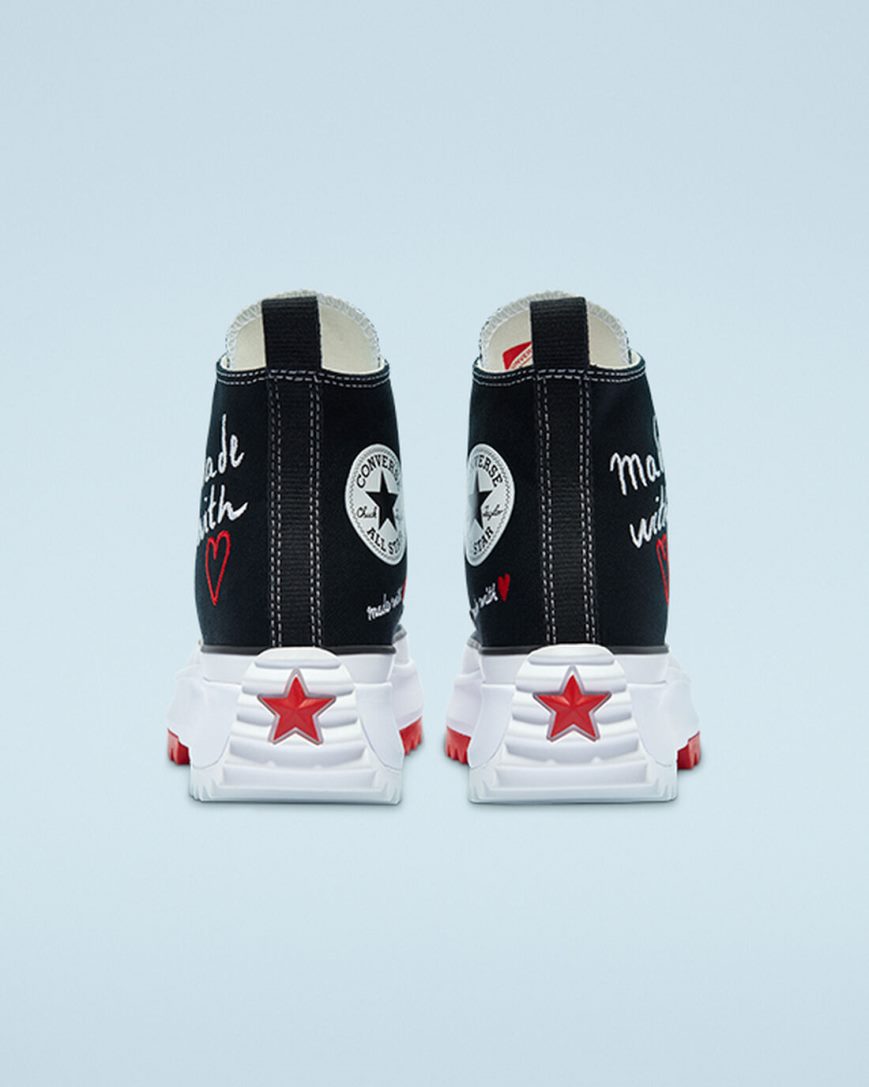 Converse Run Star Hike Made With Love Høye Platform Sko Herre Svarte Hvite Rød | 964FLDWMI