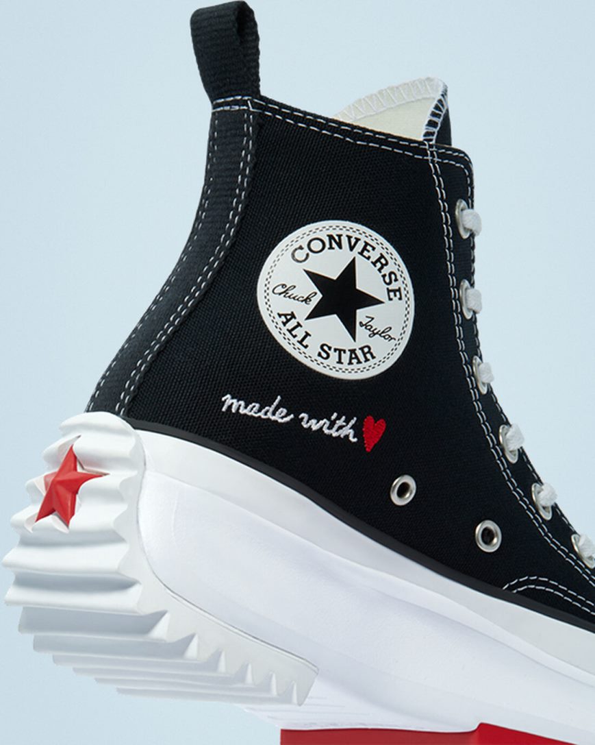 Converse Run Star Hike Made With Love Høye Platform Sko Herre Svarte Hvite Rød | 964FLDWMI