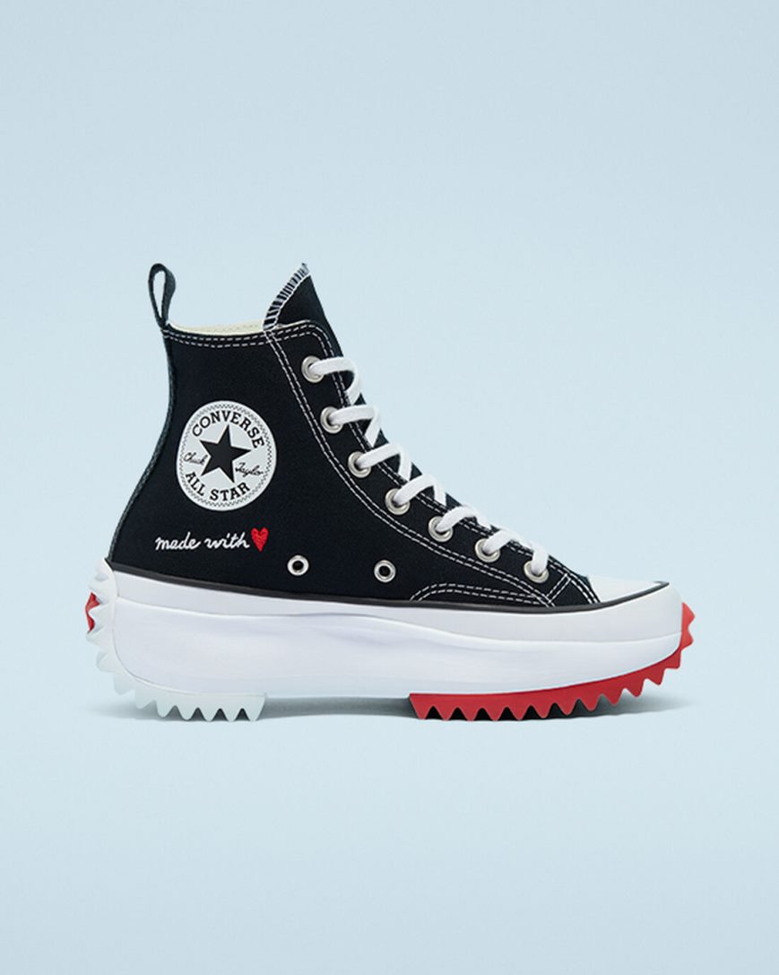 Converse Run Star Hike Made With Love Høye Platform Sko Herre Svarte Hvite Rød | 964FLDWMI