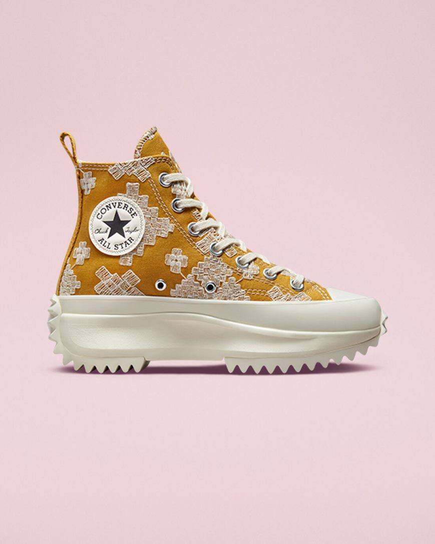 Converse Run Star Hike Tonal Embroidery Høye Platform Sko Herre Gull | 173UNDBSK