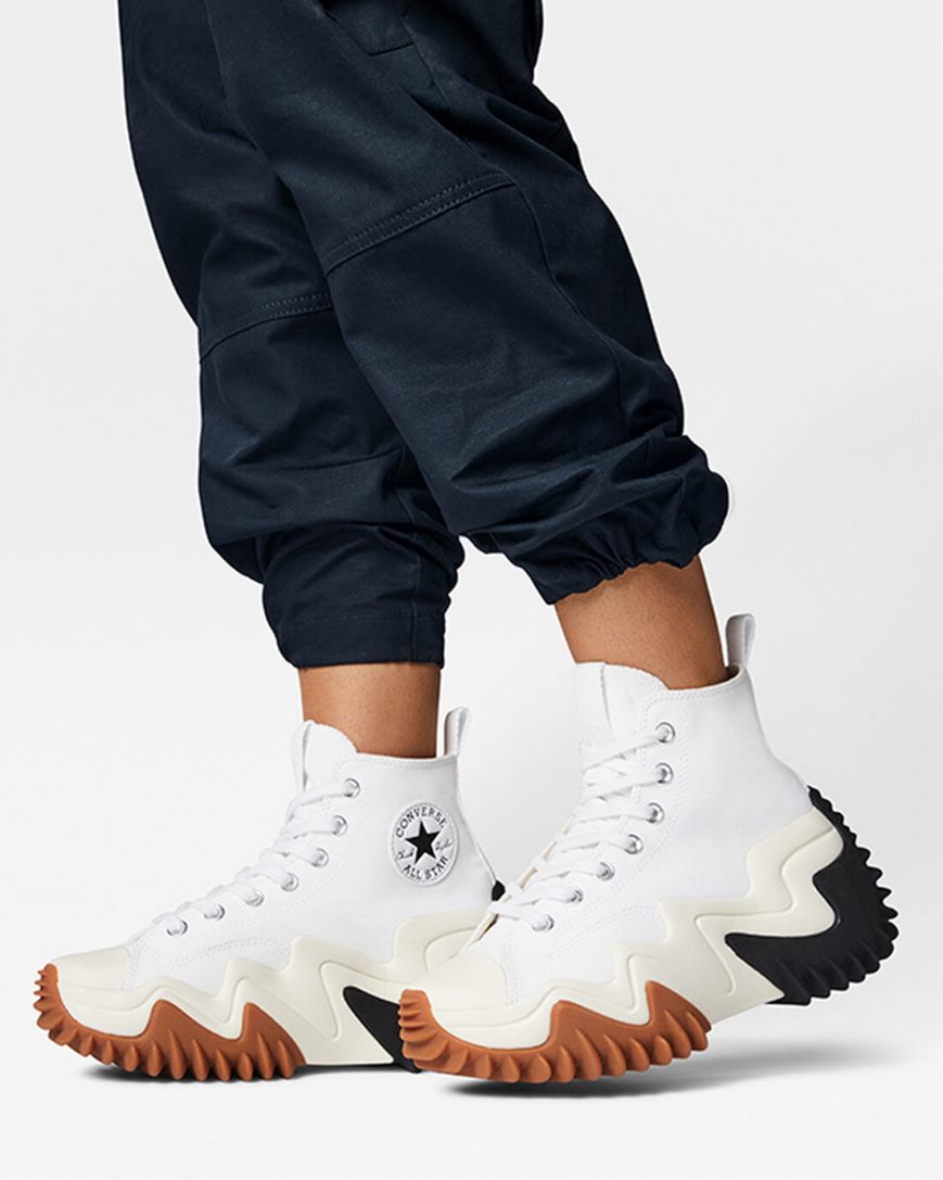 Converse Run Star Motion CX Høye Platform Sko Dame Hvite Svarte Oransje | 795ATQVXM