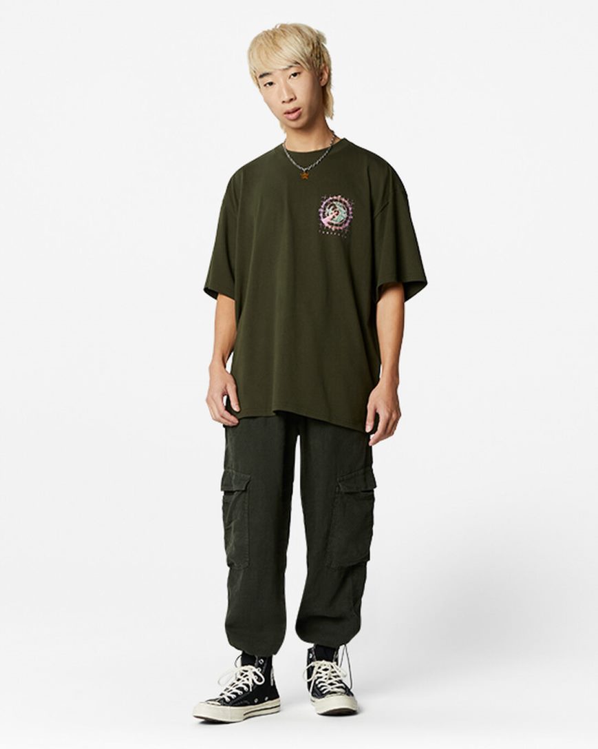 Converse Satellite Grafiske T-Shirts Herre Olivengrønne Grønn | 728YOCTSJ
