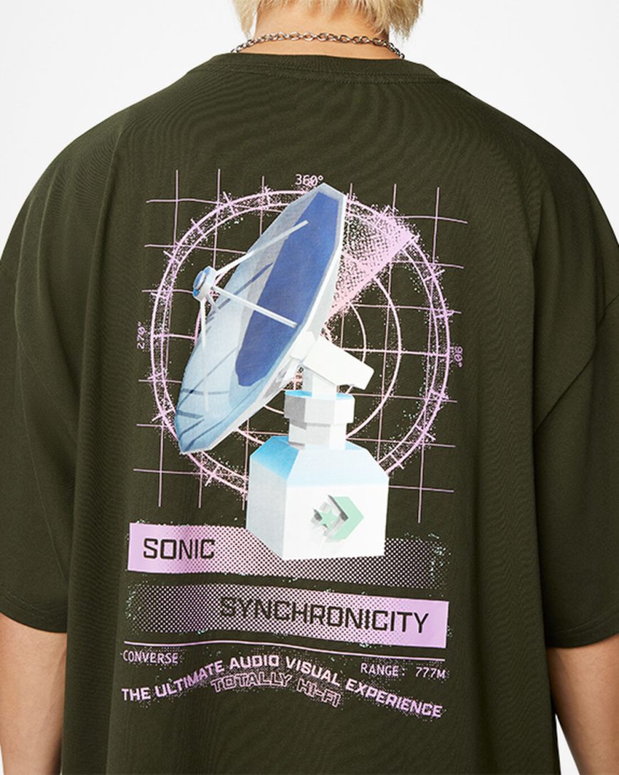 Converse Satellite Grafiske T-Shirts Herre Olivengrønne Grønn | 728YOCTSJ
