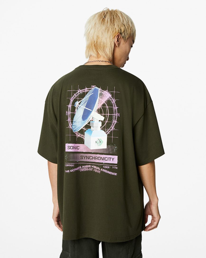 Converse Satellite Grafiske T-Shirts Herre Olivengrønne Grønn | 728YOCTSJ