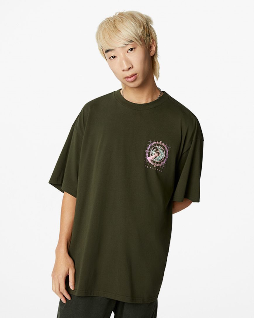 Converse Satellite Grafiske T-Shirts Herre Olivengrønne Grønn | 728YOCTSJ