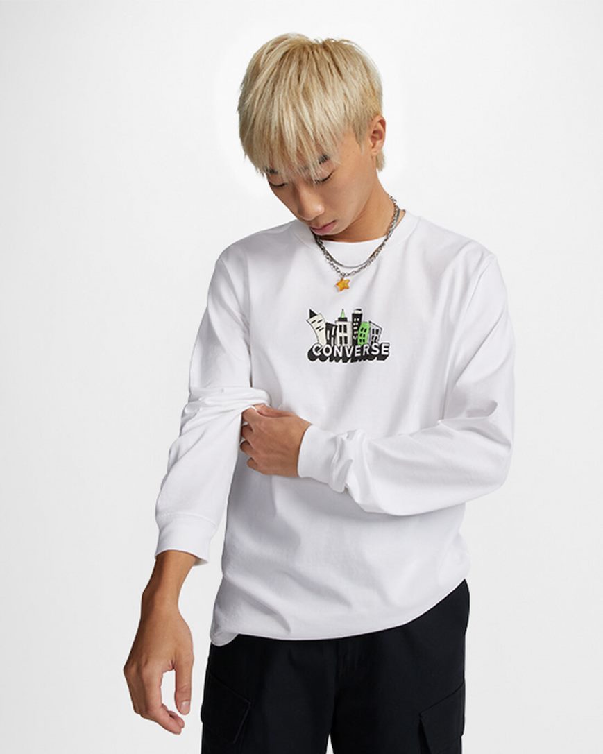 Converse Spring Up Grafiske T-Shirts Herre Hvite | 860MNIEXB