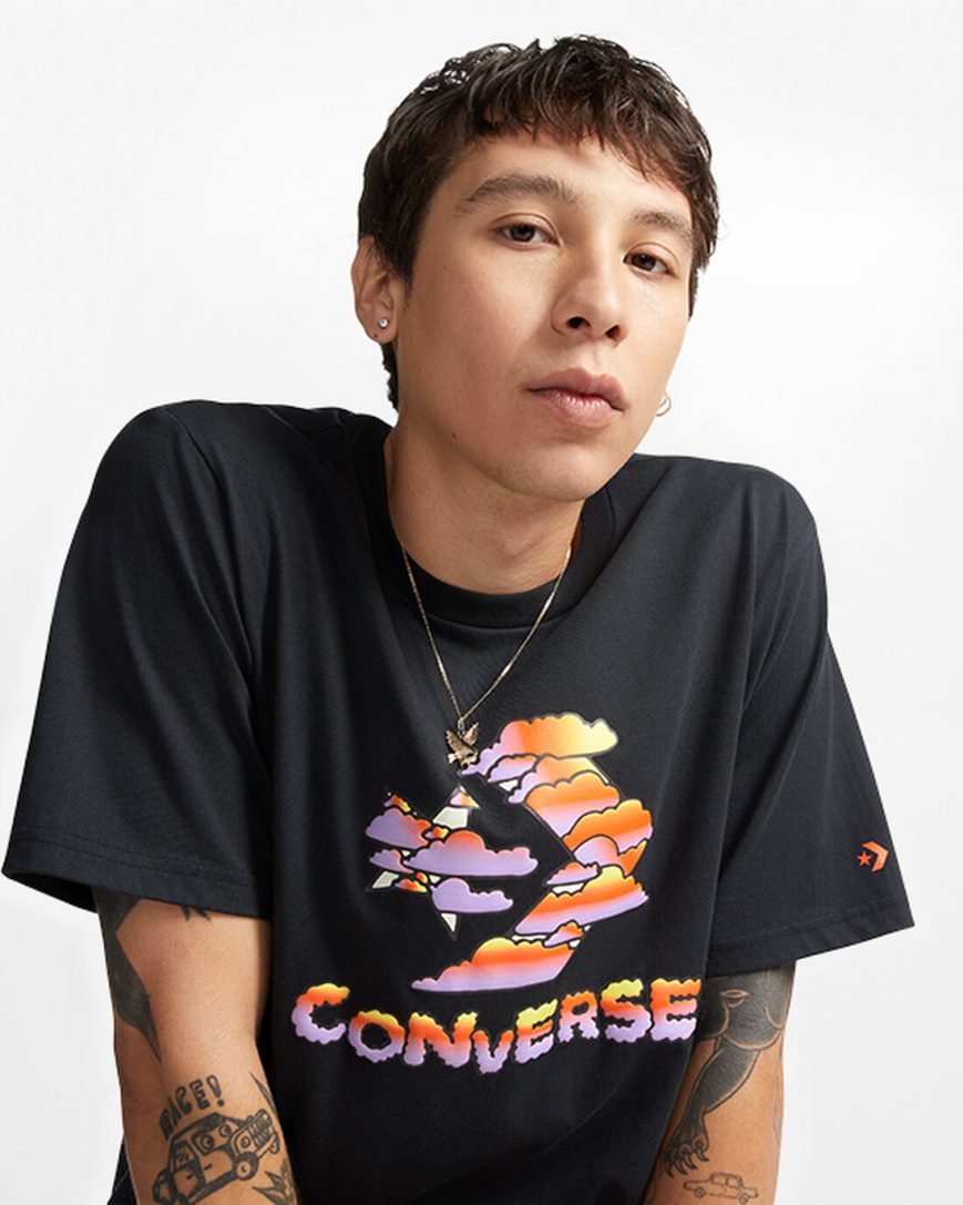 Converse Star Chevron Clouds Grafiske T-Shirts Herre Svarte | 028IGABYP
