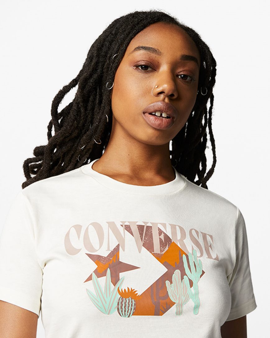 Converse Star Chevron Desert Mountain T-Shirts Dame Beige | 102PFVKUG