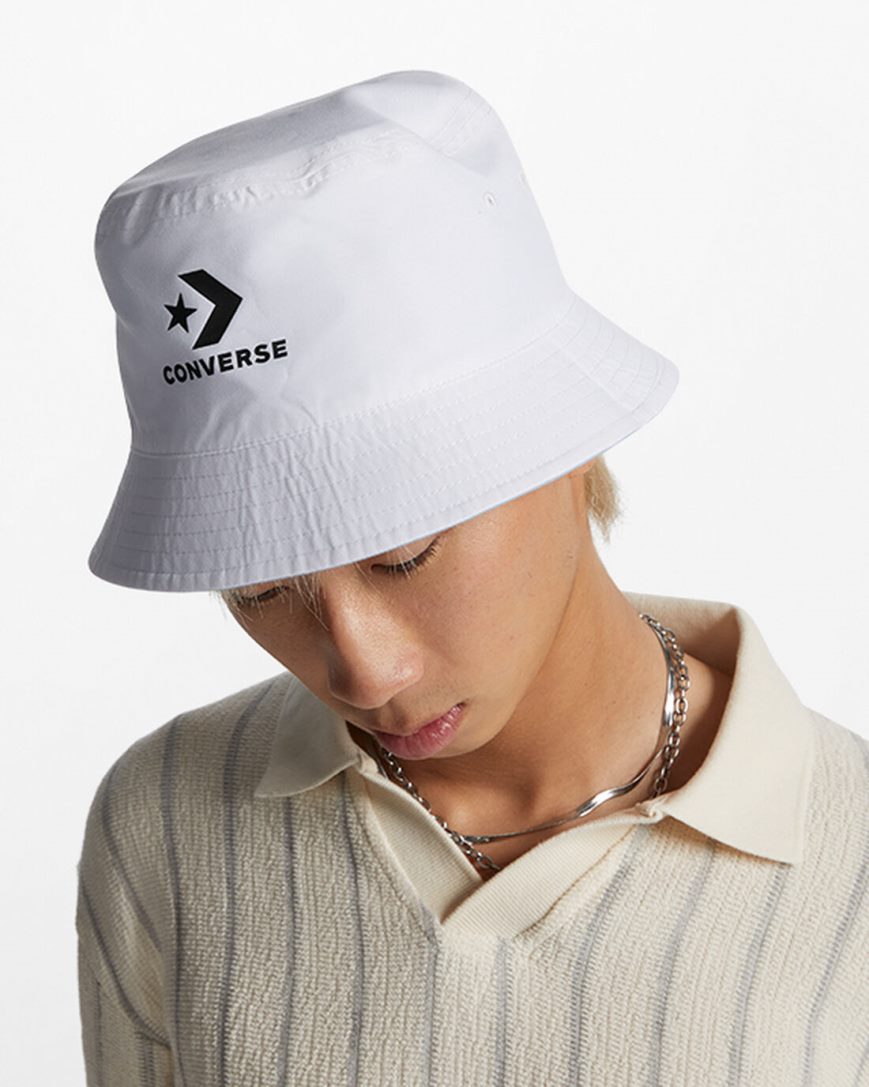 Converse Star Chevron Logo Reversible Bucket Hatt Dame Hvite | 921EUDCAF