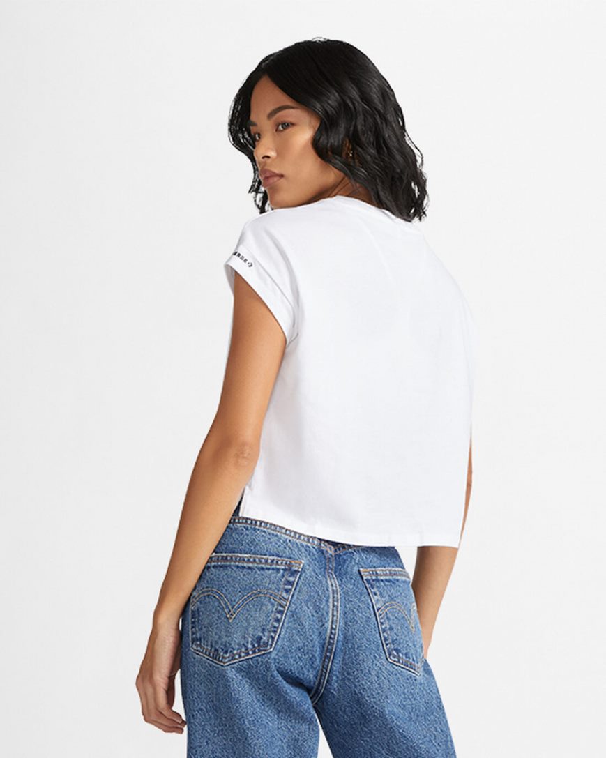 Converse Star Chevron Twist Cropped T-Shirts Dame Hvite | 235JBLQZO