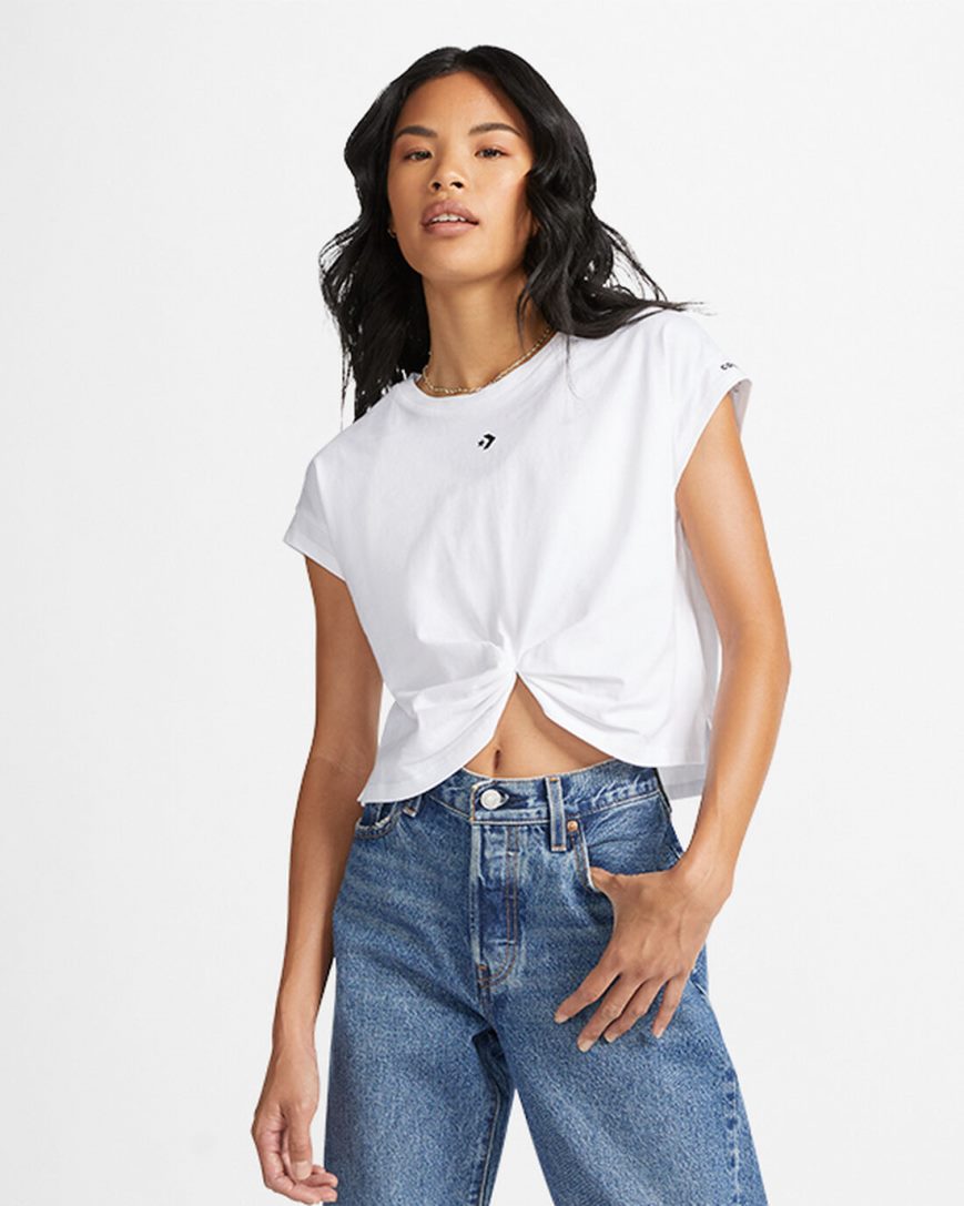 Converse Star Chevron Twist Cropped T-Shirts Dame Hvite | 235JBLQZO